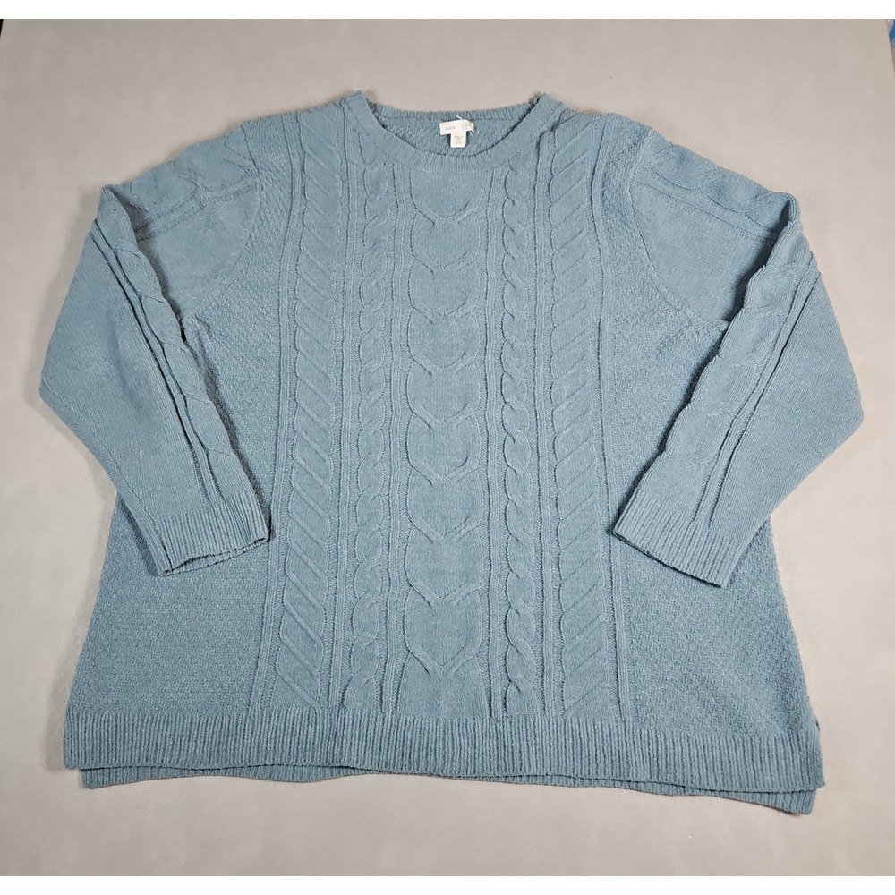 J Jill Womens Teal Chenille Cable Knit Sweater Size XL Petite